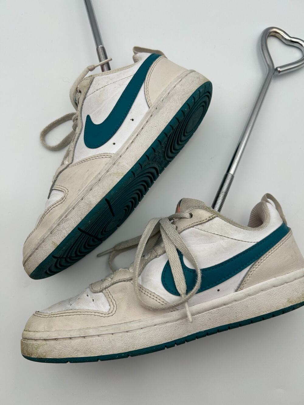 Nike Court Borough 4Y Low White Marina Light Smoke Gray Sneakers Green White